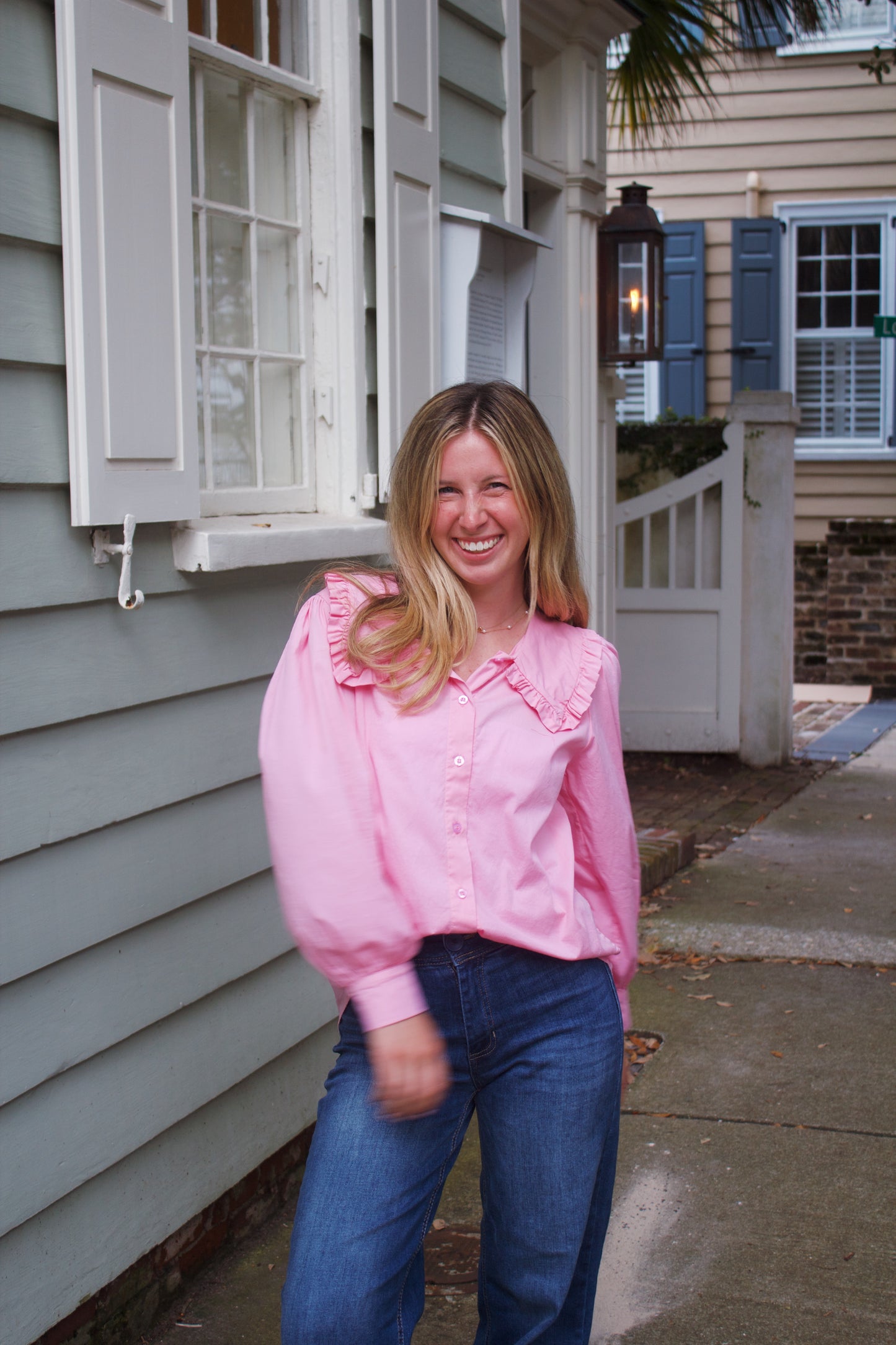 Seabrook Pink Collared Button Down Blouse