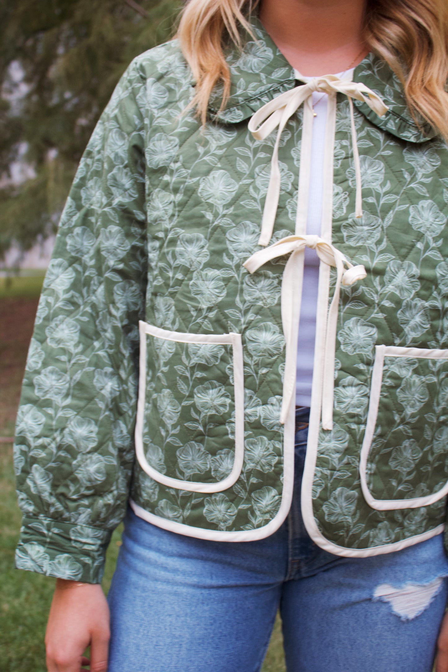 Aubrey Green Quilted Floral Jacket