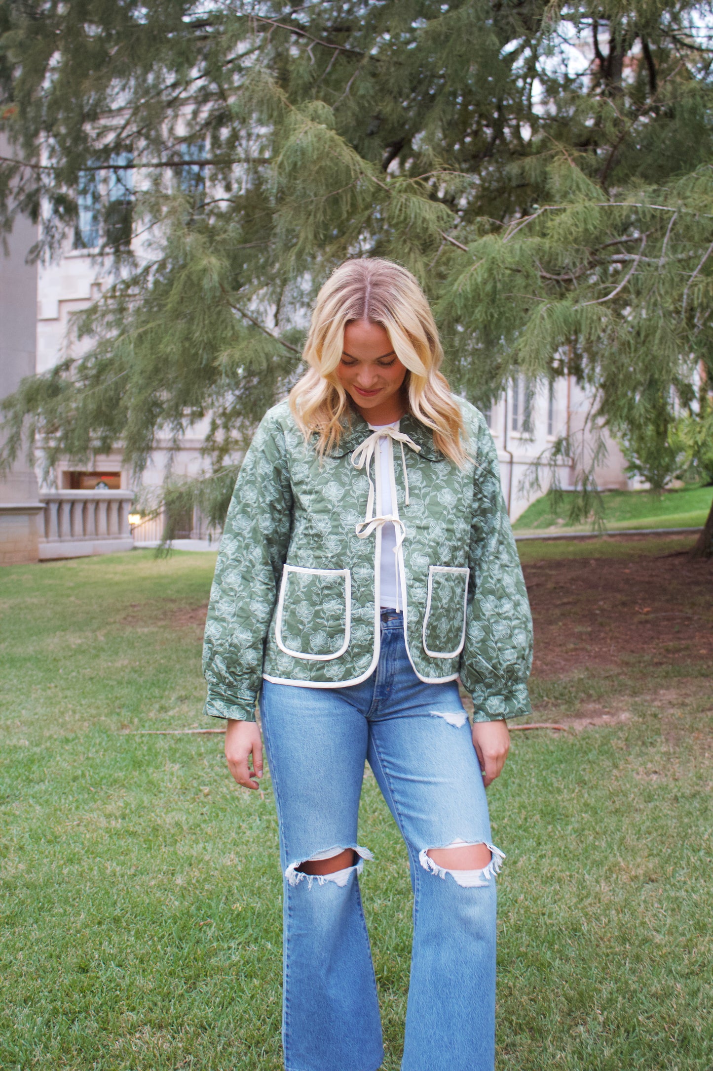 Aubrey Green Quilted Floral Jacket