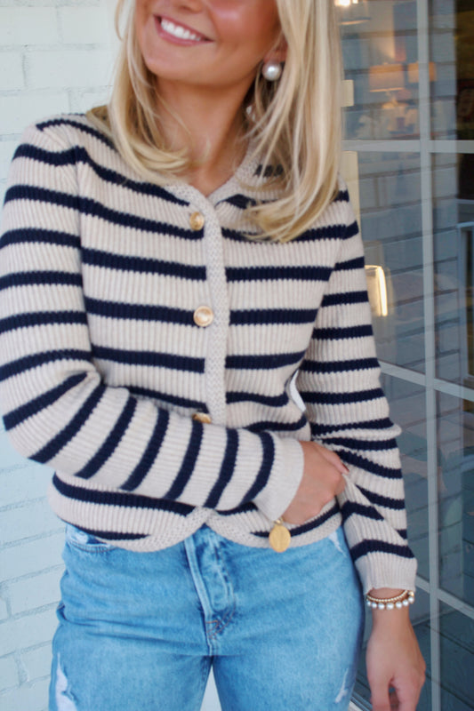 Navy and Cream Elevated Fall Sweater