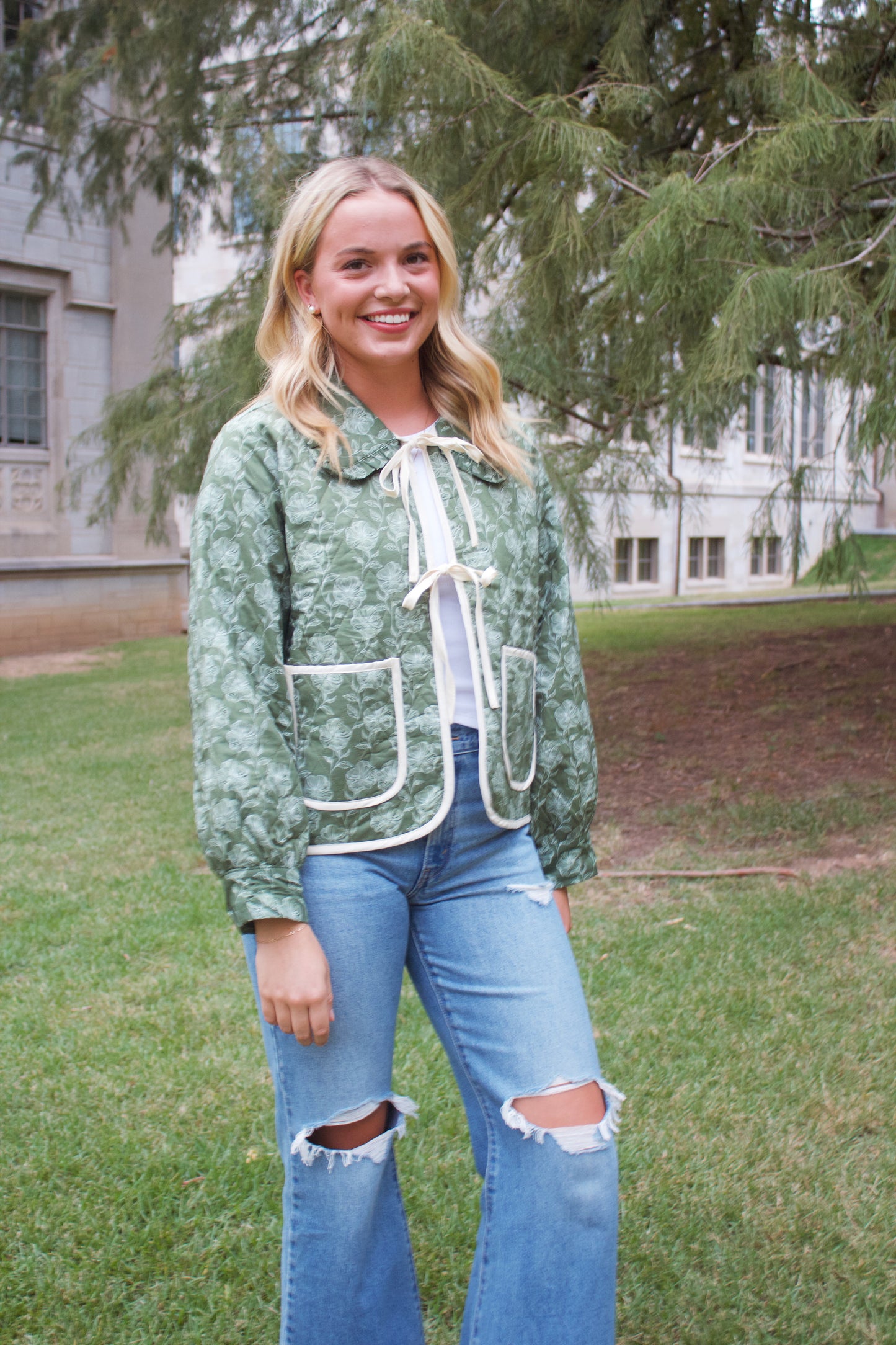 Aubrey Green Quilted Floral Jacket